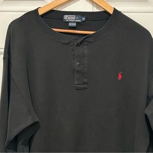 Polo Ralph Lauren Mens Henley Shirt Black Thermal Waffle Knit Long Sleeve XL